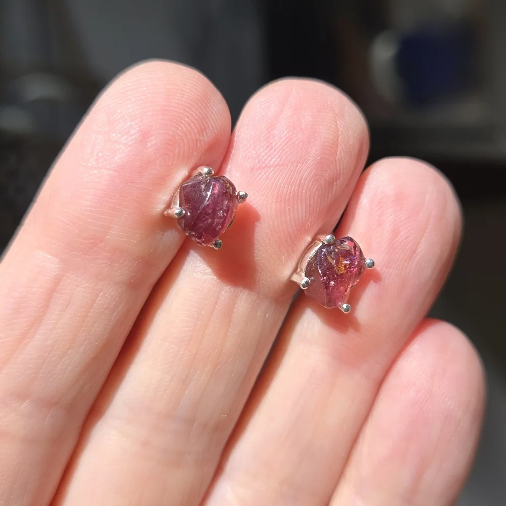 Tourmuline Rasberry RARE Natural Sterling 4k Earrings - Picture 8 of 10